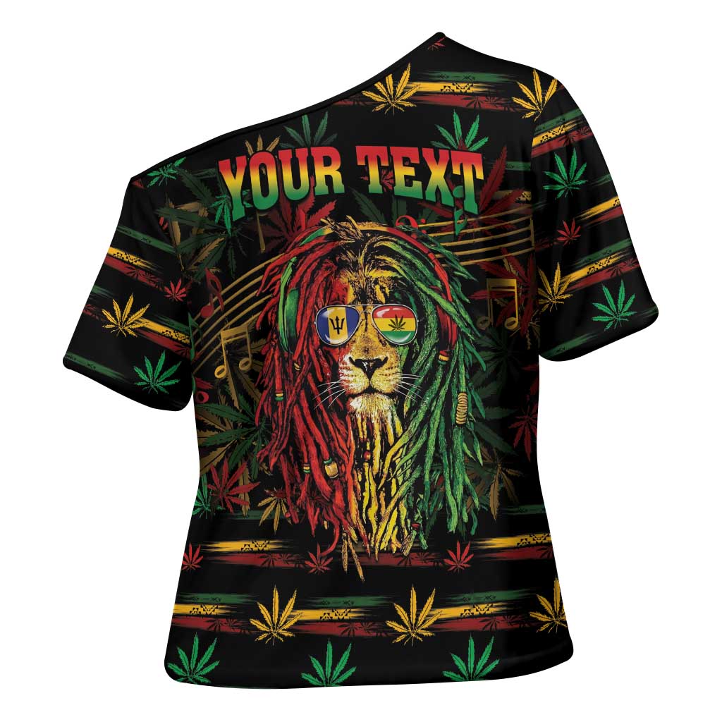 Personalized Barbados One Love Reggae Lion Cross Shoulder Shirt Caribbean Reggae Spirit