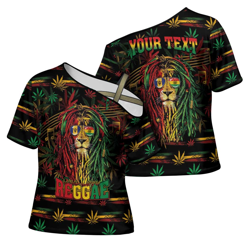 Personalized Barbados One Love Reggae Lion Cross Shoulder Shirt Caribbean Reggae Spirit