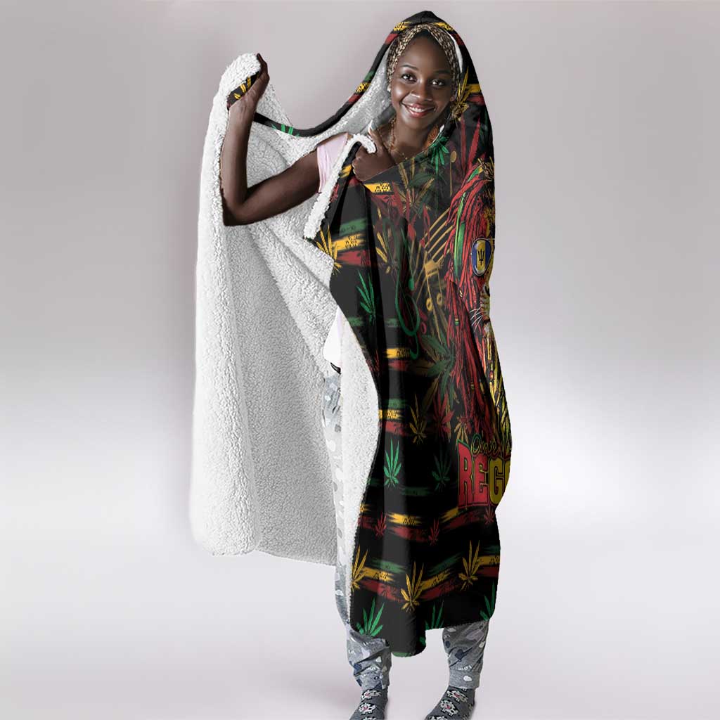 Barbados One Love Reggae Lion Hooded Blanket Caribbean Reggae Spirit