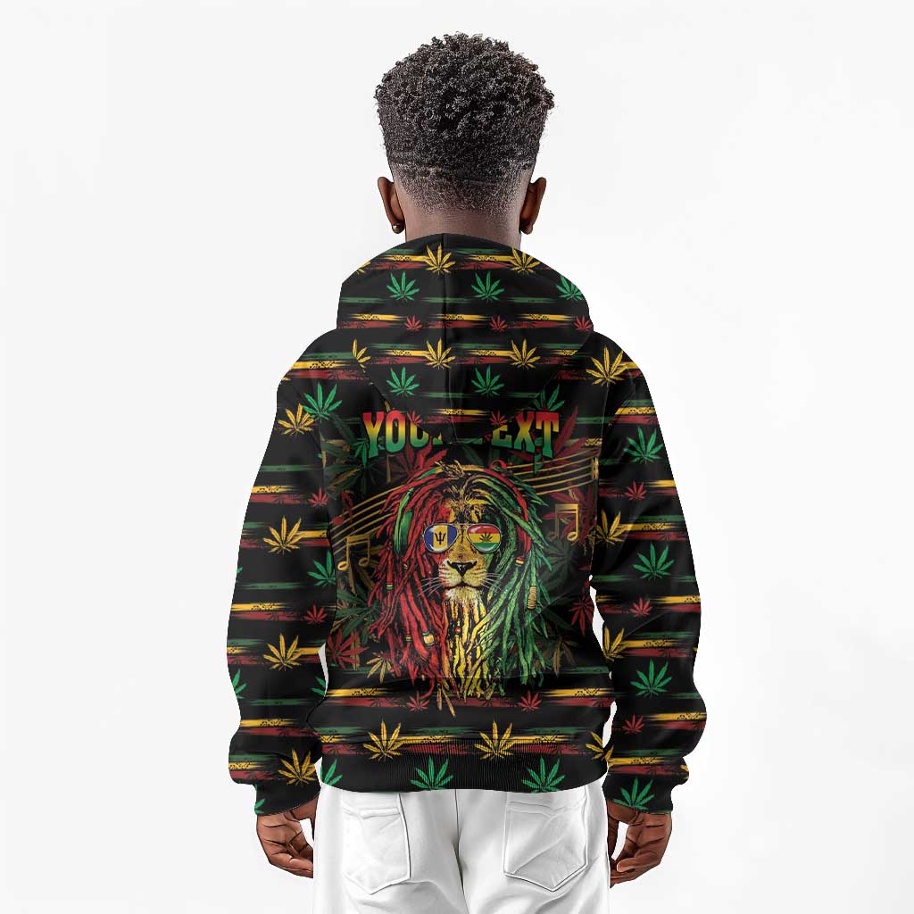 Personalized Barbados One Love Reggae Lion Kid Hoodie Caribbean Reggae Spirit