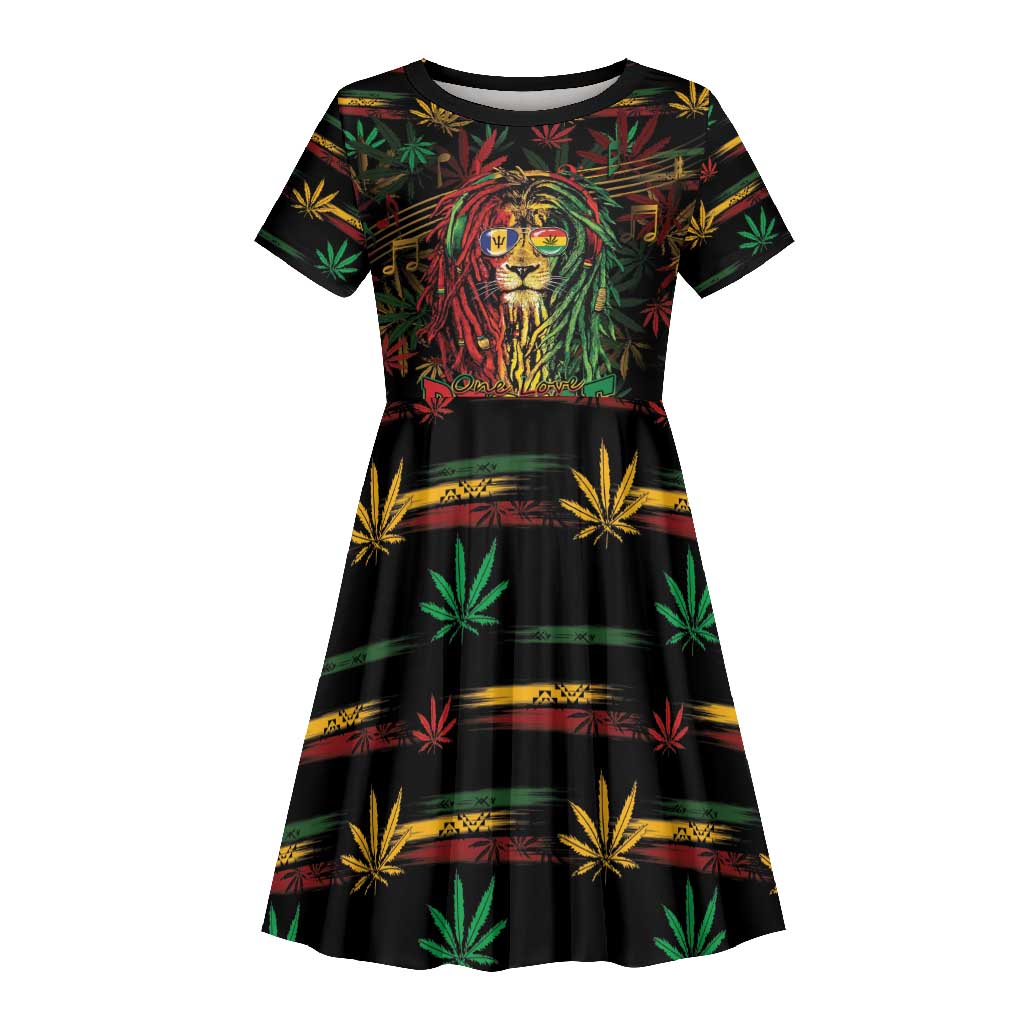 Personalized Barbados One Love Reggae Lion Kid Short Sleeve Dress Caribbean Reggae Spirit