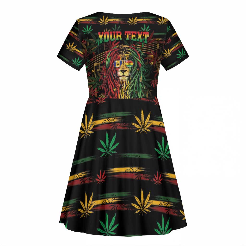Personalized Barbados One Love Reggae Lion Kid Short Sleeve Dress Caribbean Reggae Spirit