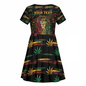 Personalized Barbados One Love Reggae Lion Kid Short Sleeve Dress Caribbean Reggae Spirit