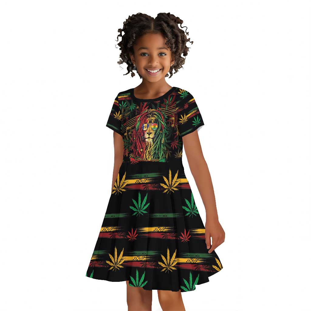 Personalized Barbados One Love Reggae Lion Kid Short Sleeve Dress Caribbean Reggae Spirit