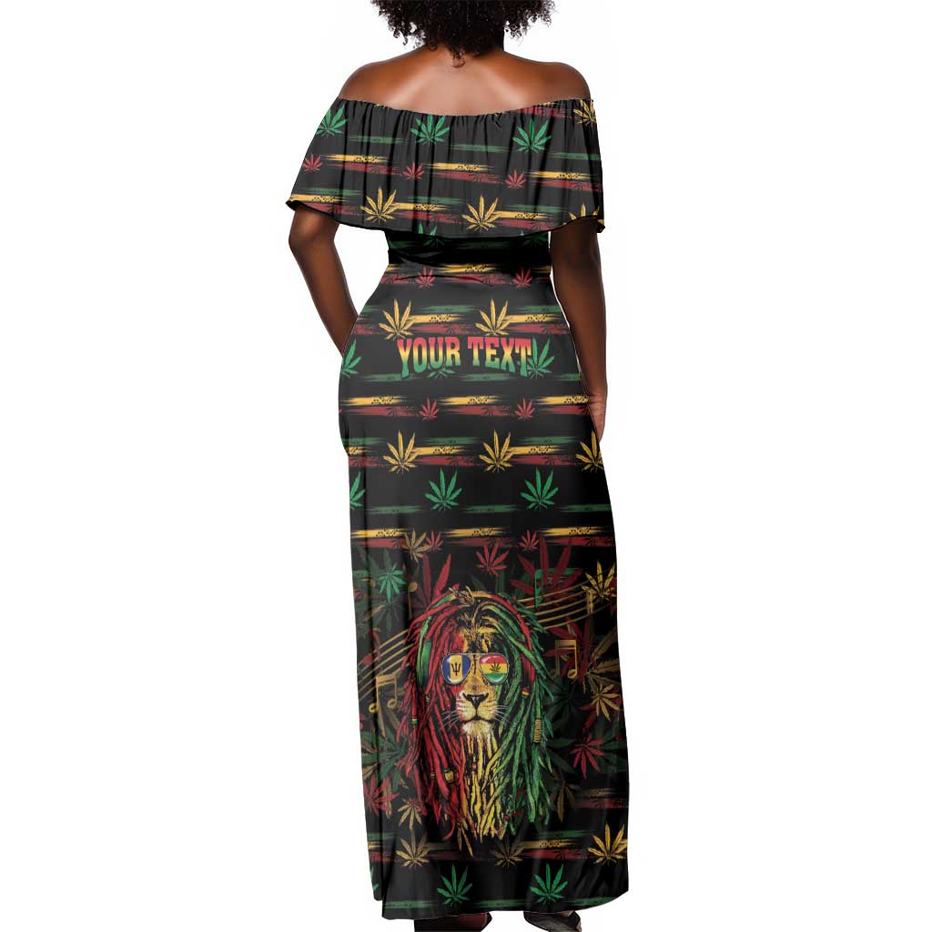 Personalized Barbados One Love Reggae Lion Off Shoulder Maxi Dress Caribbean Reggae Spirit