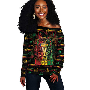 Personalized Barbados One Love Reggae Lion Off Shoulder Sweater Caribbean Reggae Spirit