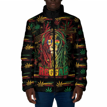 Personalized Barbados One Love Reggae Lion Padded Jacket Caribbean Reggae Spirit