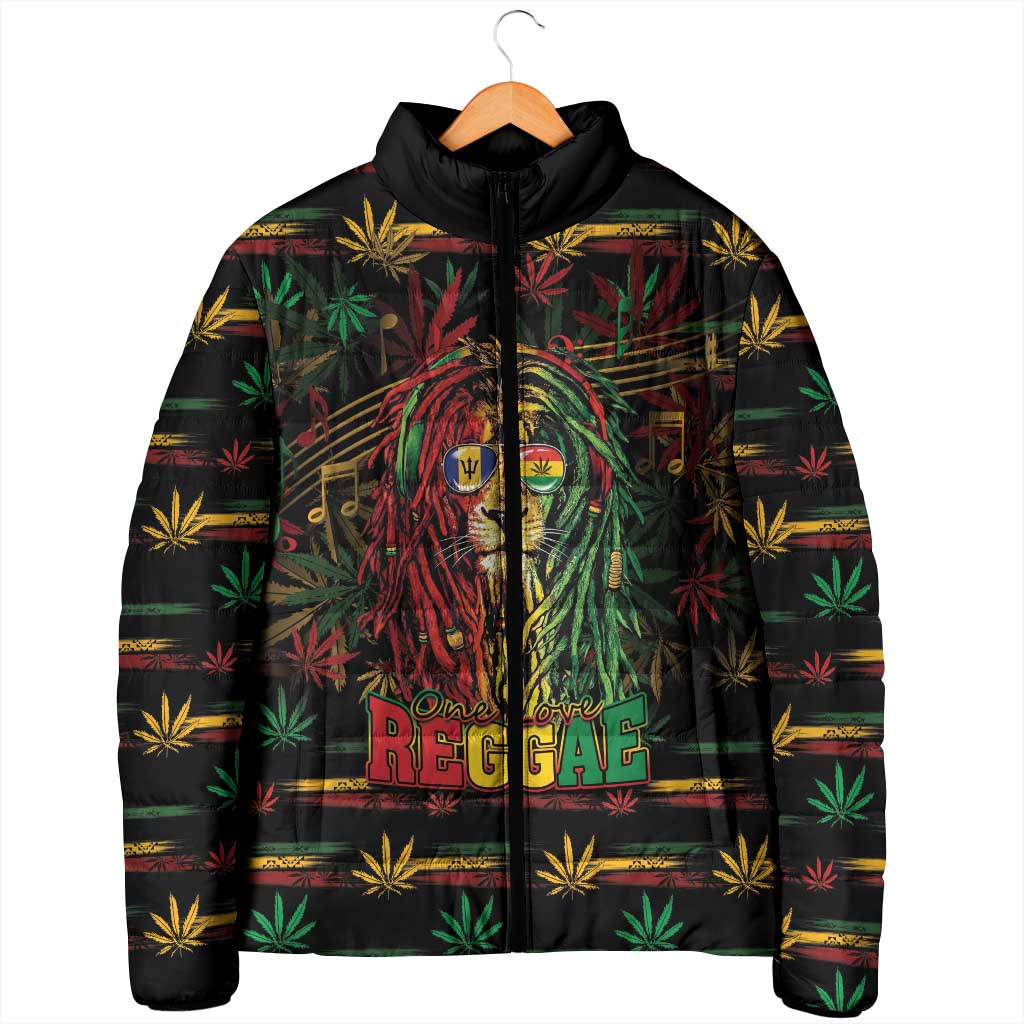 Personalized Barbados One Love Reggae Lion Padded Jacket Caribbean Reggae Spirit