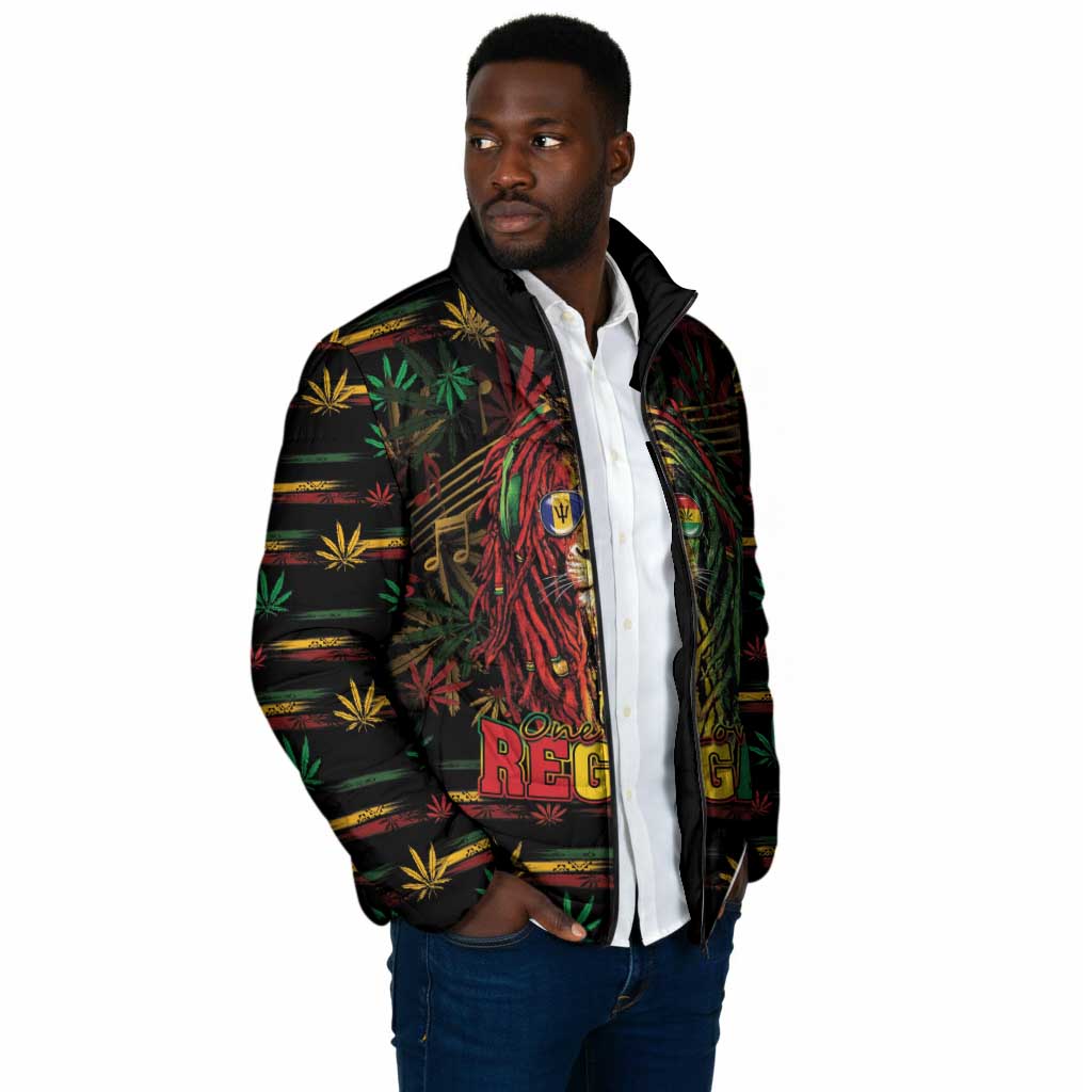 Personalized Barbados One Love Reggae Lion Padded Jacket Caribbean Reggae Spirit