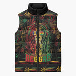 Personalized Barbados One Love Reggae Lion Sleeveless Puffer Jacket Caribbean Reggae Spirit