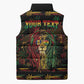 Personalized Barbados One Love Reggae Lion Sleeveless Puffer Jacket Caribbean Reggae Spirit