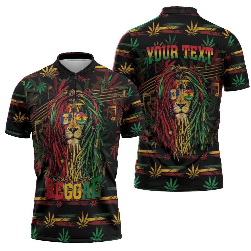 Personalized Barbados One Love Reggae Lion Zipper Polo Shirt Caribbean Reggae Spirit