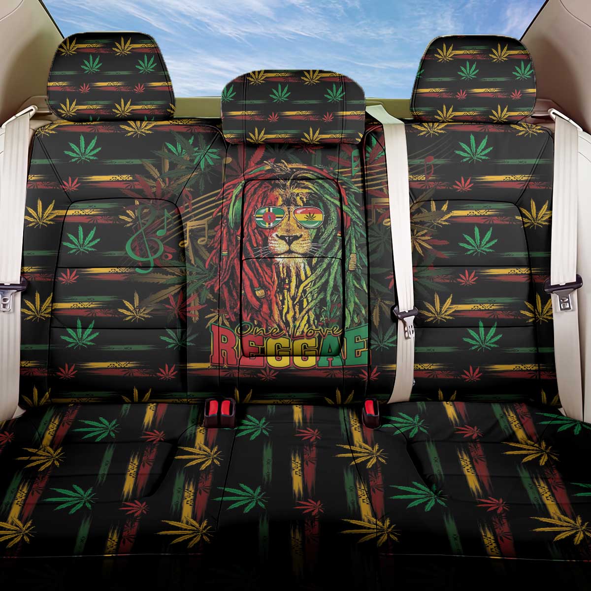 Dominica One Love Reggae Lion Back Car Seat Cover Caribbean Reggae Spirit
