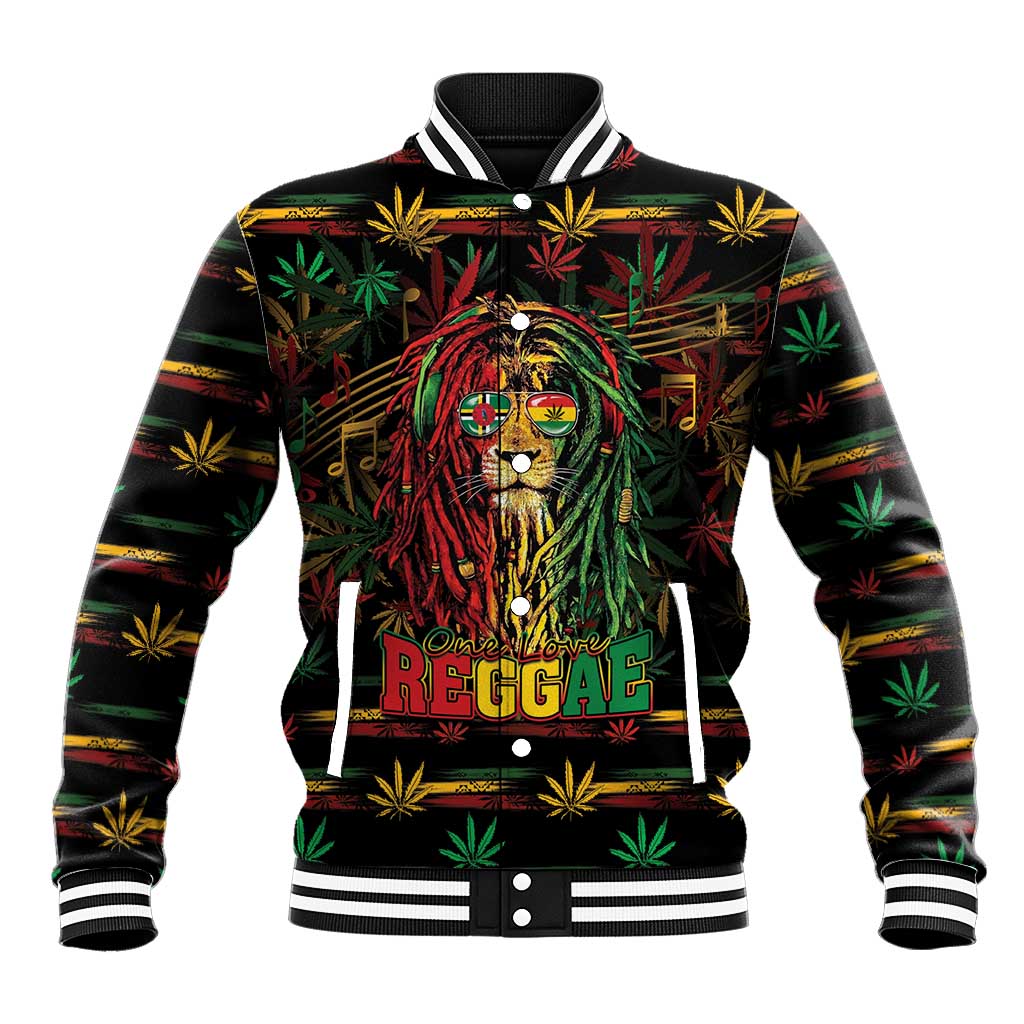 Personalized Dominica One Love Reggae Lion Baseball Jacket Caribbean Reggae Spirit