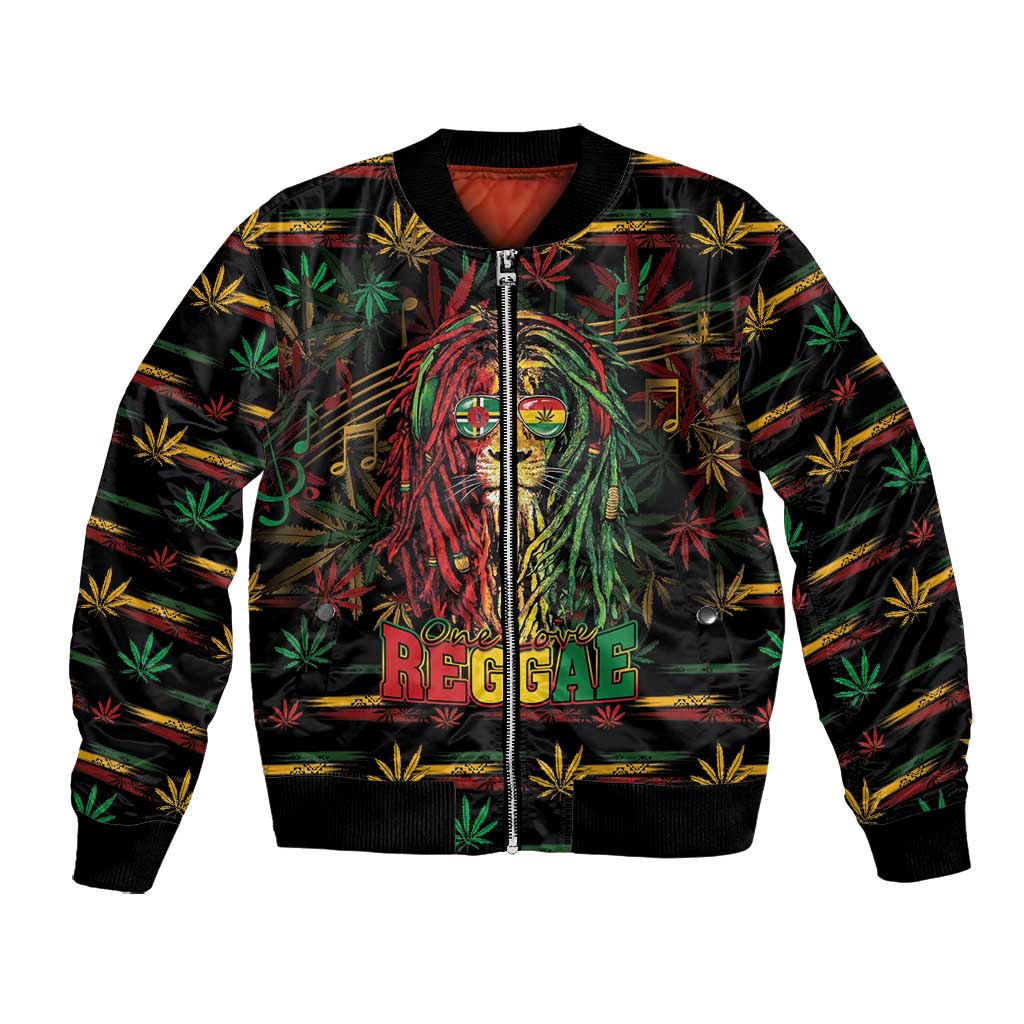 Personalized Dominica One Love Reggae Lion Bomber Jacket Caribbean Reggae Spirit