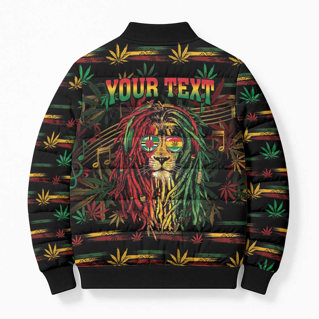Personalized Dominica One Love Reggae Lion Bomber Puffer Jacket Caribbean Reggae Spirit