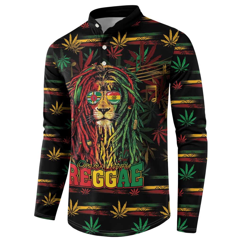 Personalized Dominica One Love Reggae Lion Button Sweatshirt Caribbean Reggae Spirit