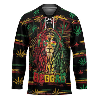 Personalized Dominica One Love Reggae Lion Hockey Jersey Caribbean Reggae Spirit