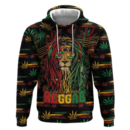 Personalized Dominica One Love Reggae Lion Hoodie Caribbean Reggae Spirit