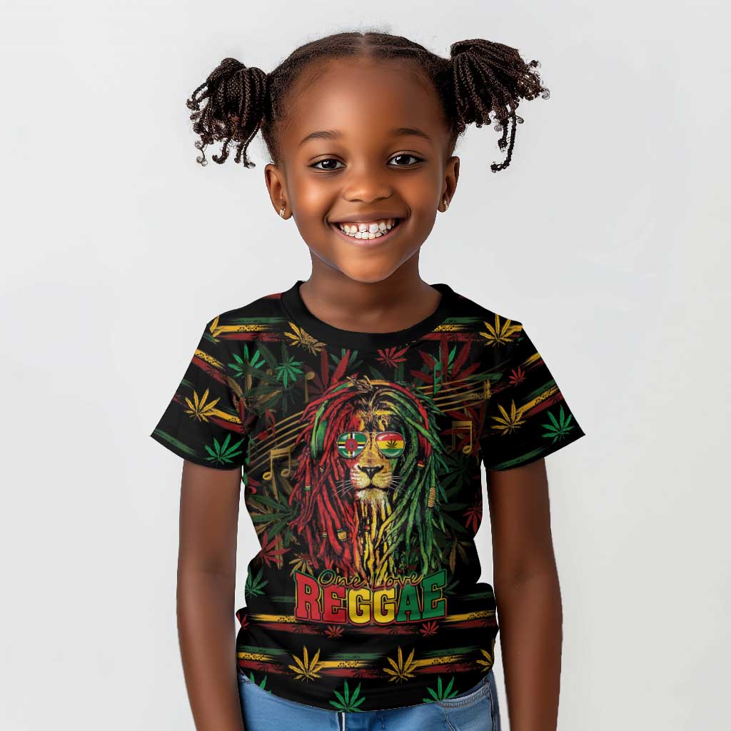 Personalized Dominica One Love Reggae Lion Kid T shirt Caribbean Reggae Spirit