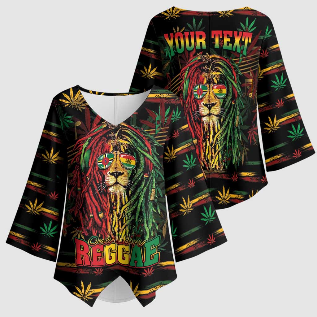 Personalized Dominica One Love Reggae Lion Kimono Sleeve Blouse Caribbean Reggae Spirit