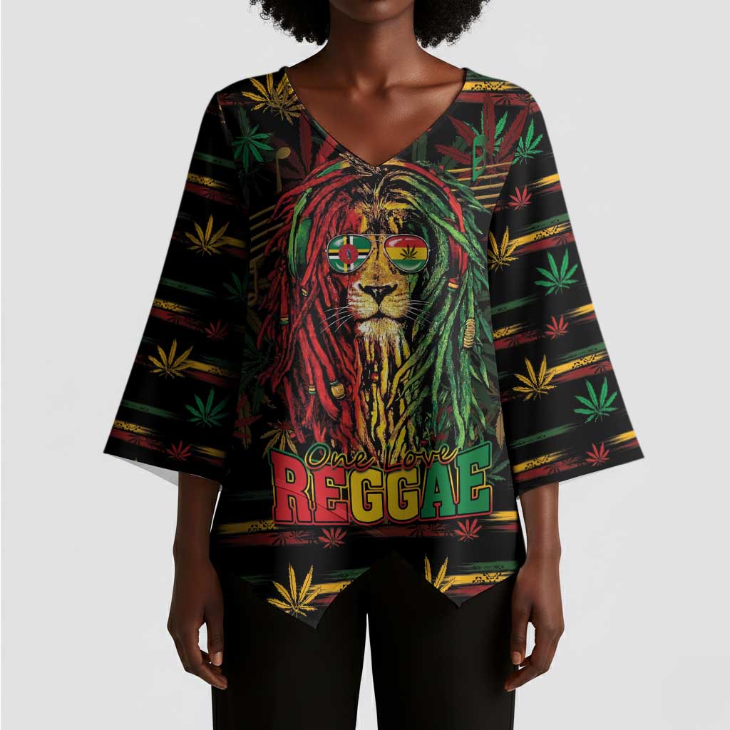 Personalized Dominica One Love Reggae Lion Kimono Sleeve Blouse Caribbean Reggae Spirit