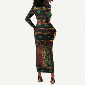 Personalized Dominica One Love Reggae Lion Long Sleeve Bodycon Dress Caribbean Reggae Spirit