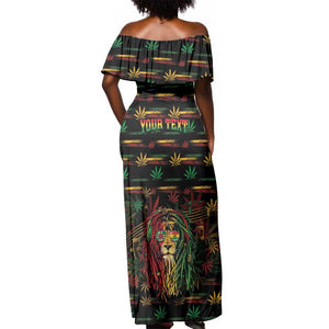 Personalized Dominica One Love Reggae Lion Off Shoulder Maxi Dress Caribbean Reggae Spirit