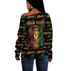 Personalized Dominica One Love Reggae Lion Off Shoulder Sweater Caribbean Reggae Spirit