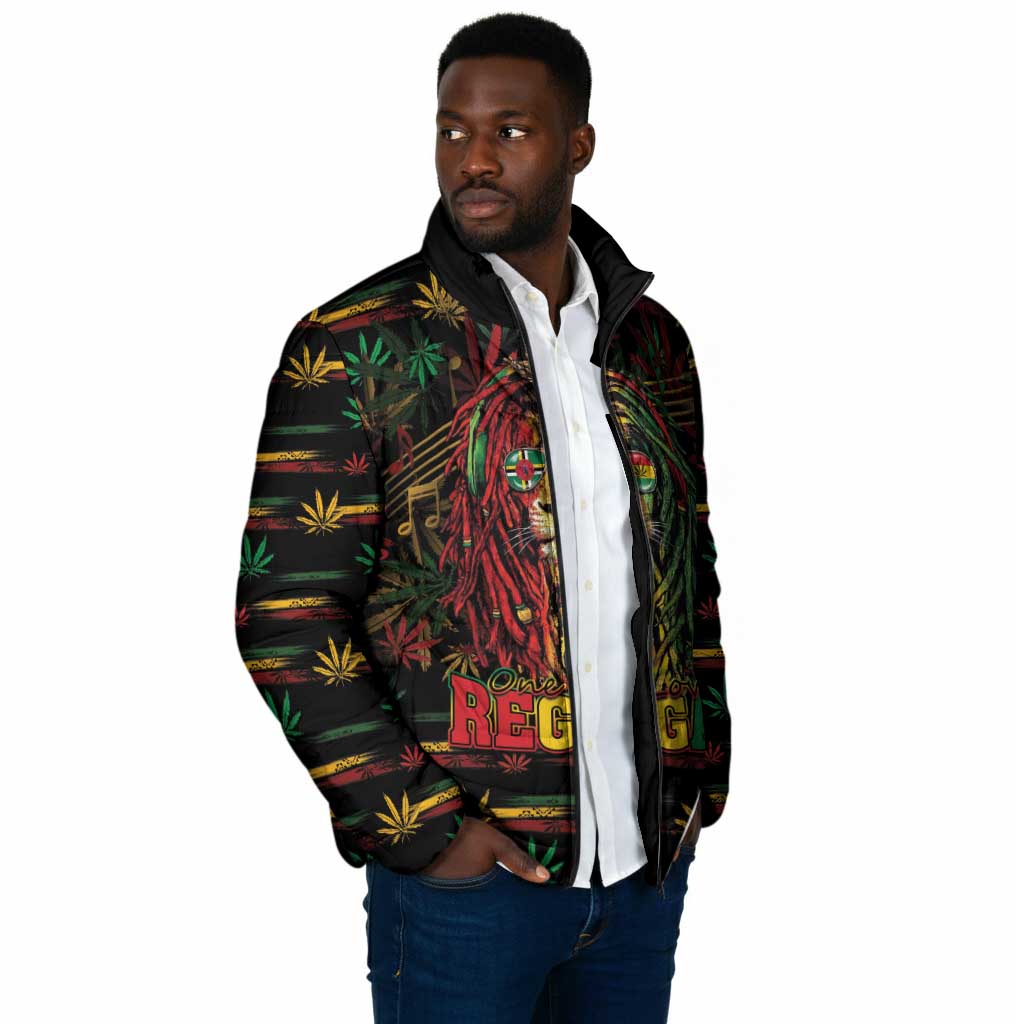 Personalized Dominica One Love Reggae Lion Padded Jacket Caribbean Reggae Spirit