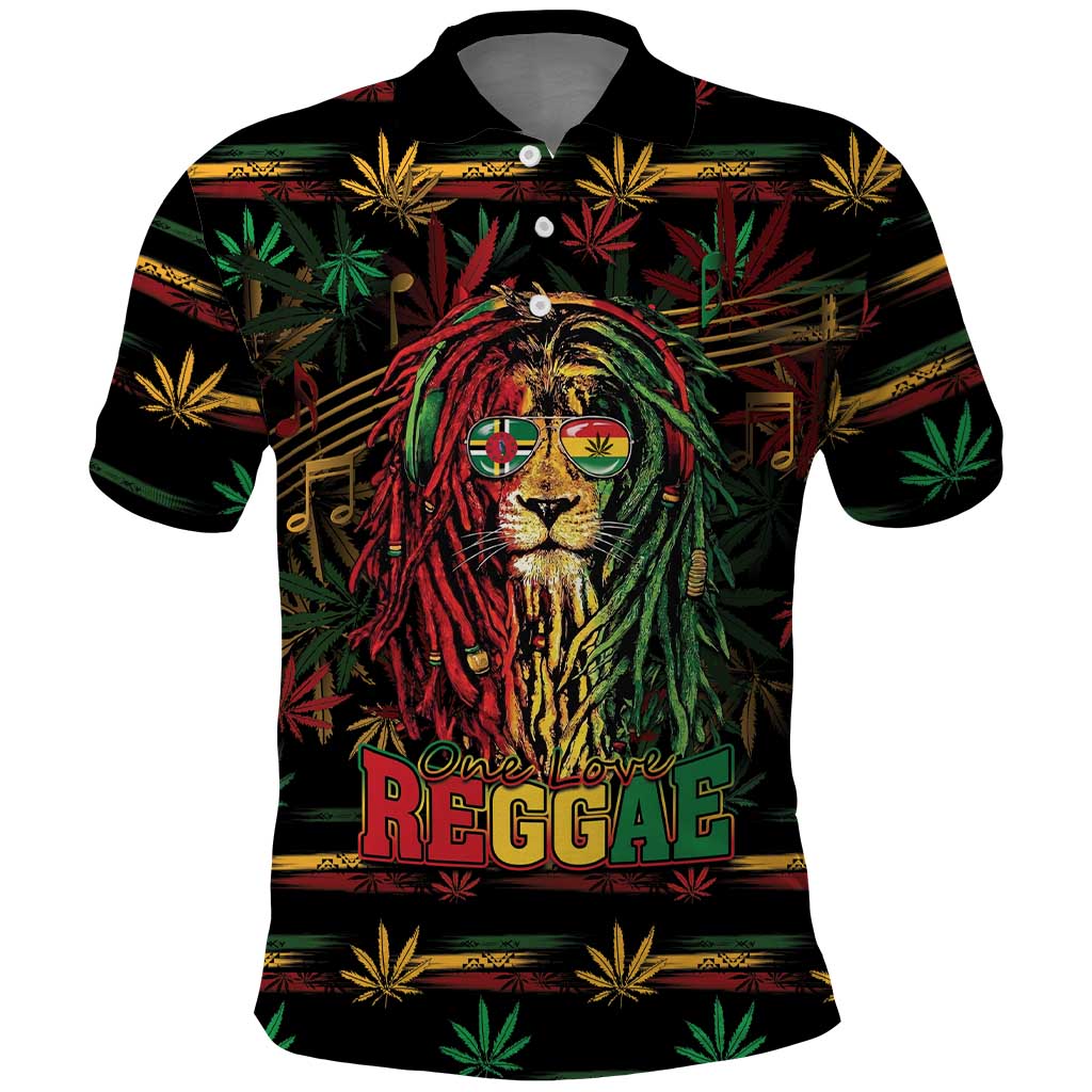 Personalized Dominica One Love Reggae Lion Polo Shirt Caribbean Reggae Spirit