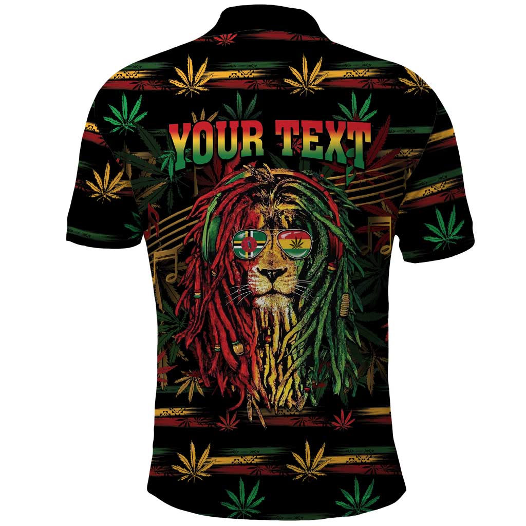 Personalized Dominica One Love Reggae Lion Polo Shirt Caribbean Reggae Spirit