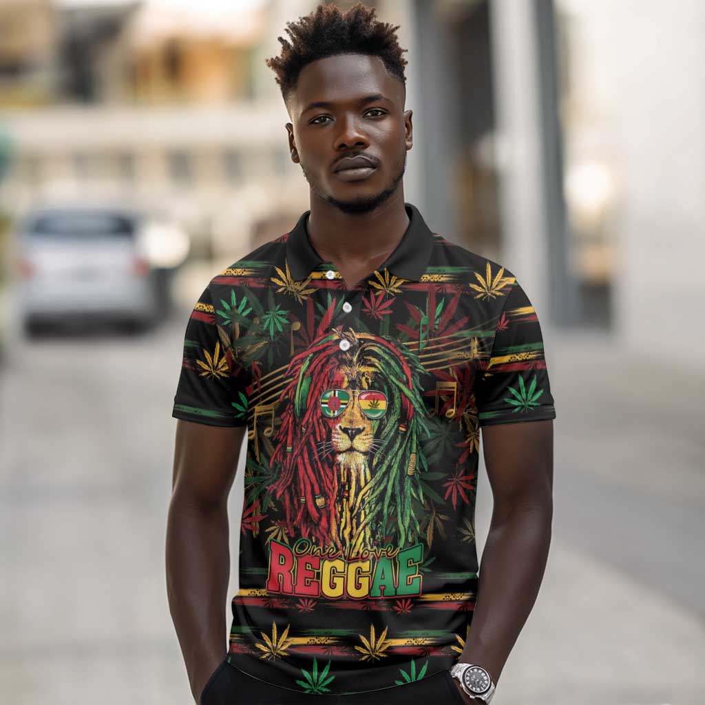 Personalized Dominica One Love Reggae Lion Polo Shirt Caribbean Reggae Spirit