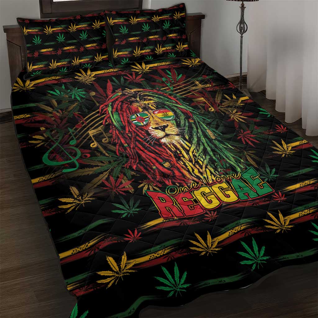 Dominica One Love Reggae Lion Quilt Bed Set Caribbean Reggae Spirit