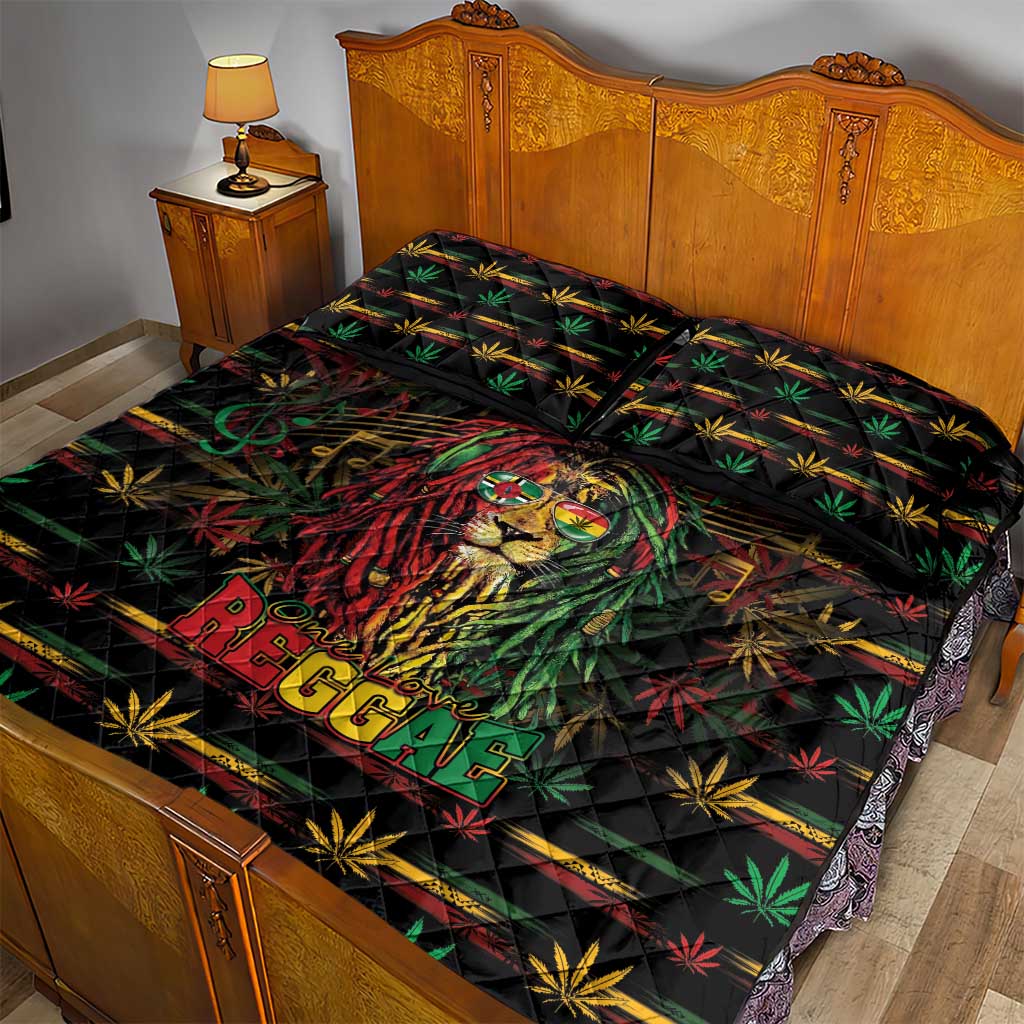 Dominica One Love Reggae Lion Quilt Bed Set Caribbean Reggae Spirit