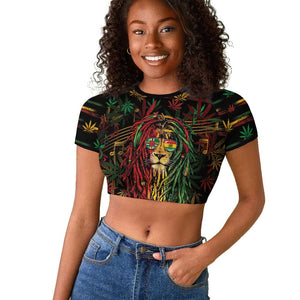 Personalized Dominica One Love Reggae Lion Raglan Cropped T shirt Caribbean Reggae Spirit
