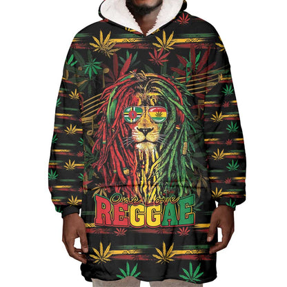 Personalized Dominica One Love Reggae Lion Wearable Blanket Hoodie Caribbean Reggae Spirit