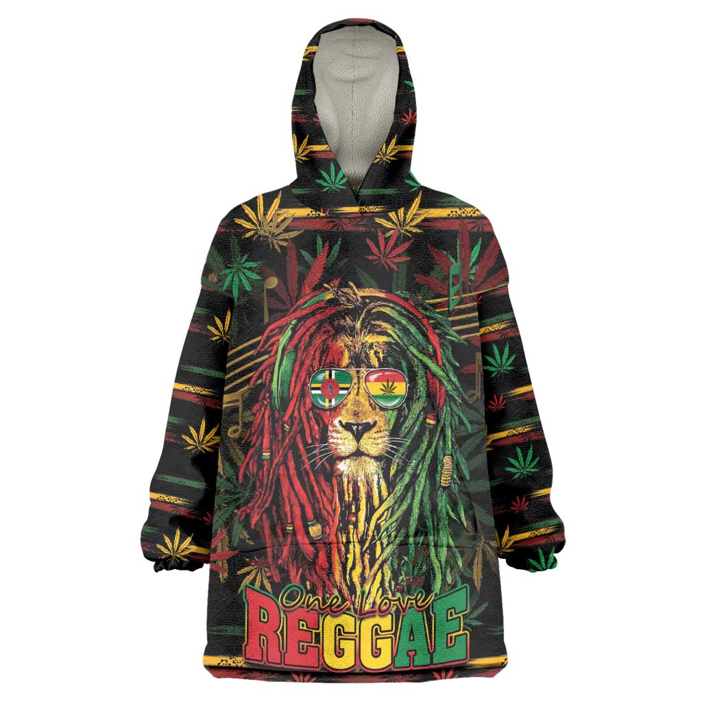 Personalized Dominica One Love Reggae Lion Wearable Blanket Hoodie Caribbean Reggae Spirit