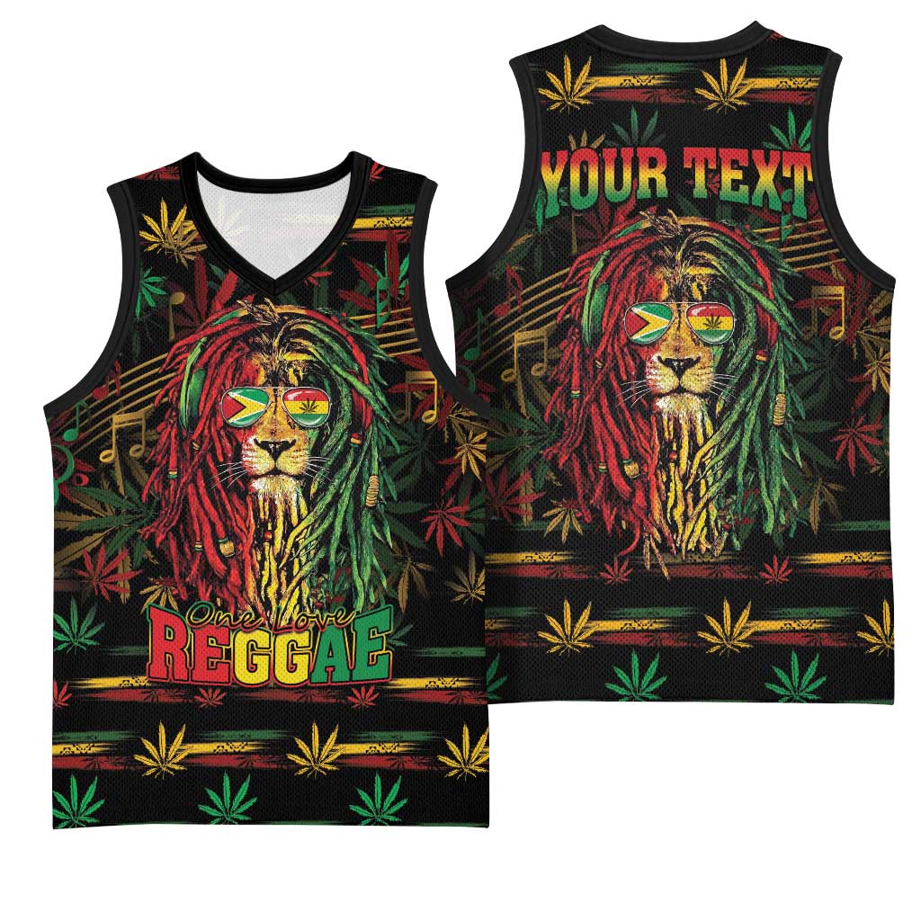 Personalized Guyana One Love Reggae Lion Basketball Jersey Caribbean Reggae Spirit