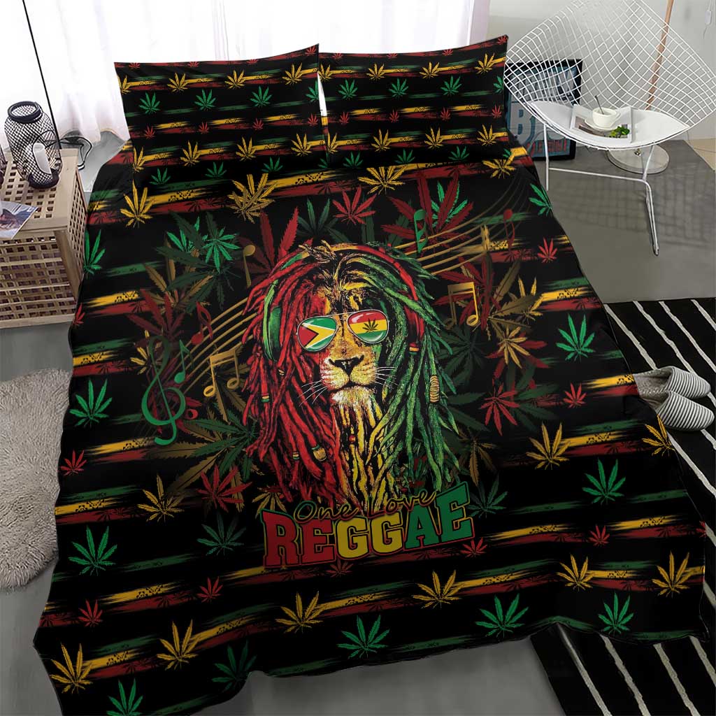 Guyana One Love Reggae Lion Bedding Set Caribbean Reggae Spirit