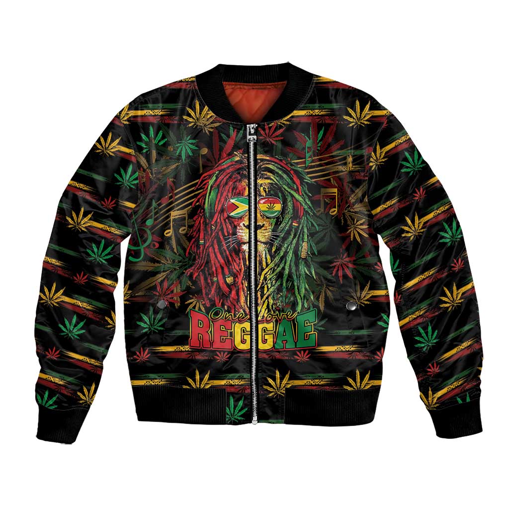 Personalized Guyana One Love Reggae Lion Bomber Jacket Caribbean Reggae Spirit