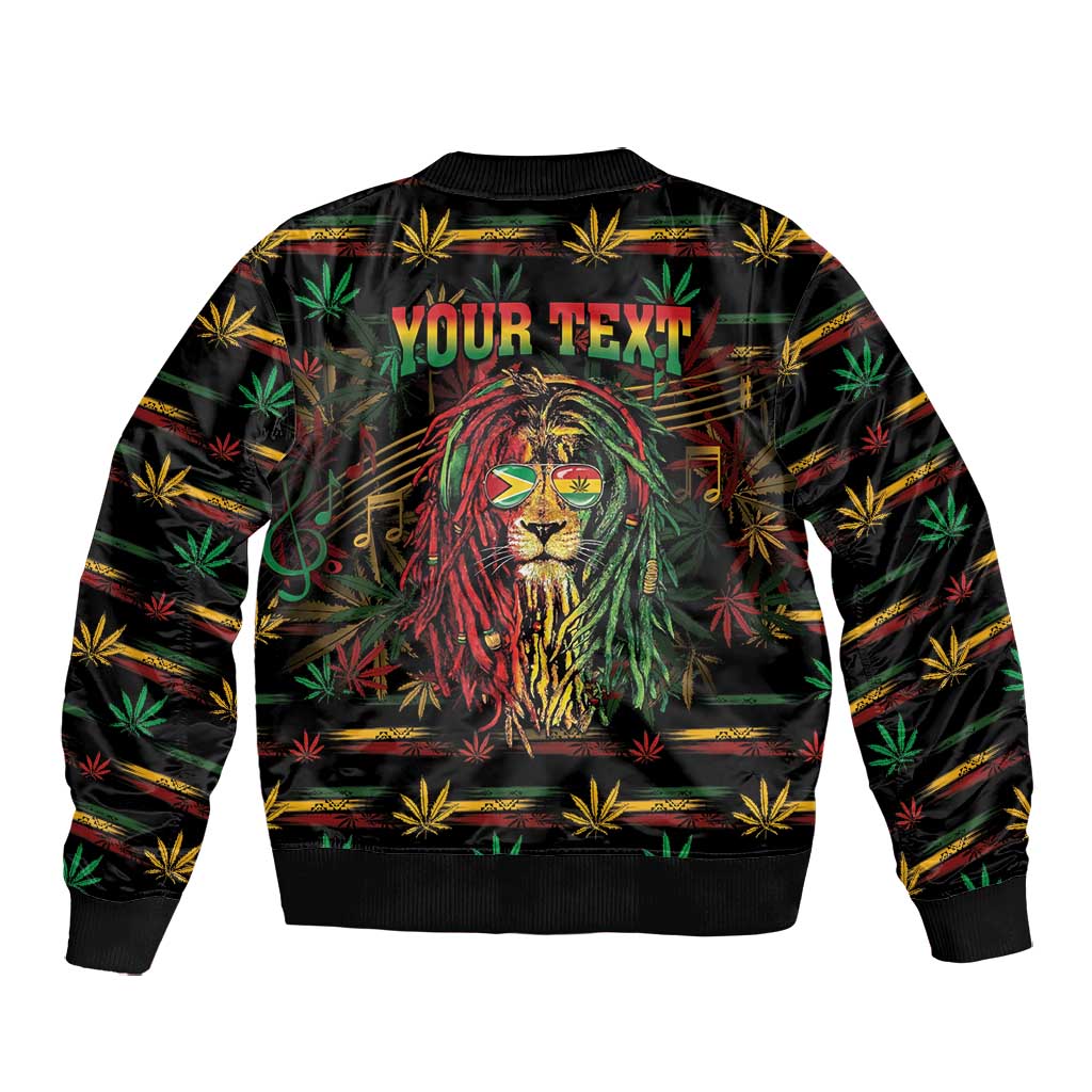 Personalized Guyana One Love Reggae Lion Bomber Jacket Caribbean Reggae Spirit