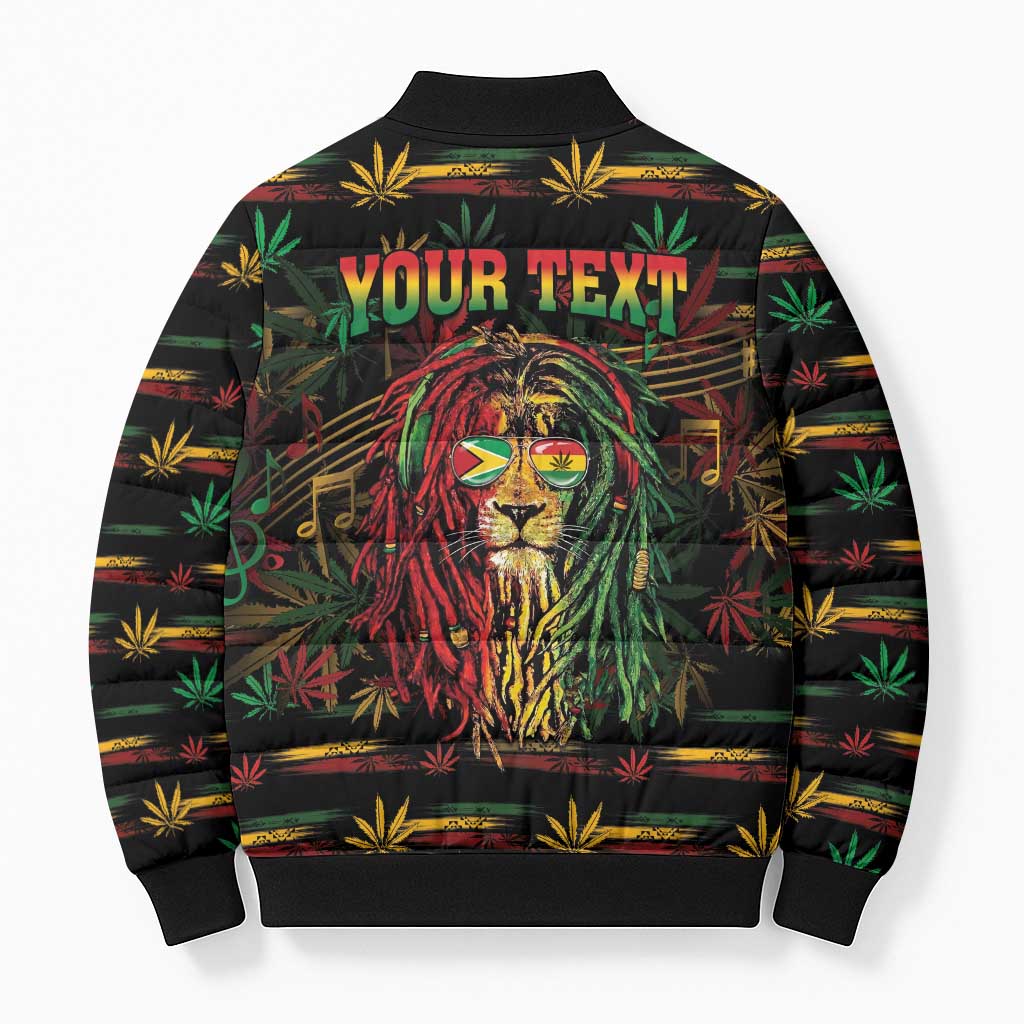 Personalized Guyana One Love Reggae Lion Bomber Puffer Jacket Caribbean Reggae Spirit