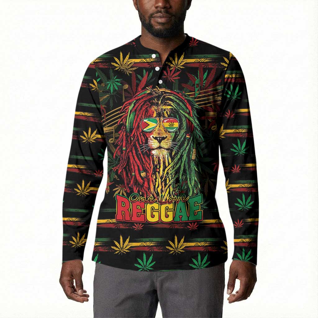 Personalized Guyana One Love Reggae Lion Button Sweatshirt Caribbean Reggae Spirit