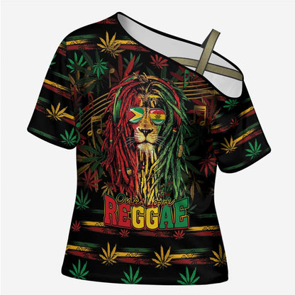 Personalized Guyana One Love Reggae Lion Cross Shoulder Shirt Caribbean Reggae Spirit