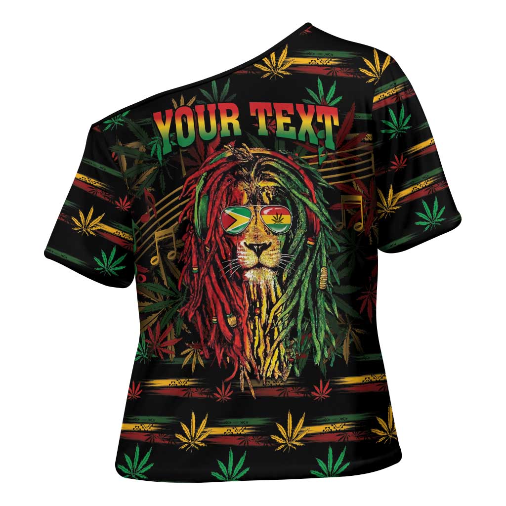 Personalized Guyana One Love Reggae Lion Cross Shoulder Shirt Caribbean Reggae Spirit