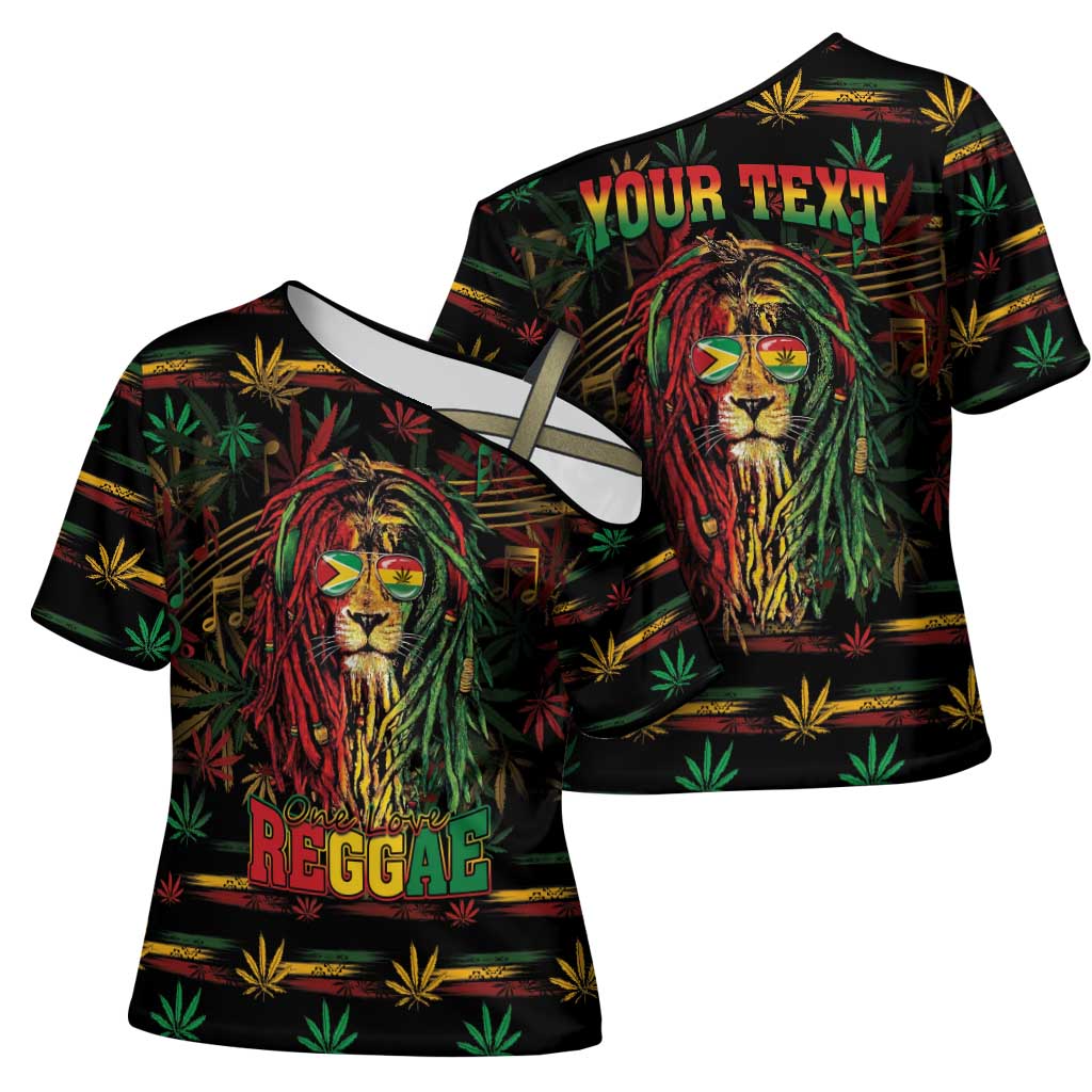 Personalized Guyana One Love Reggae Lion Cross Shoulder Shirt Caribbean Reggae Spirit