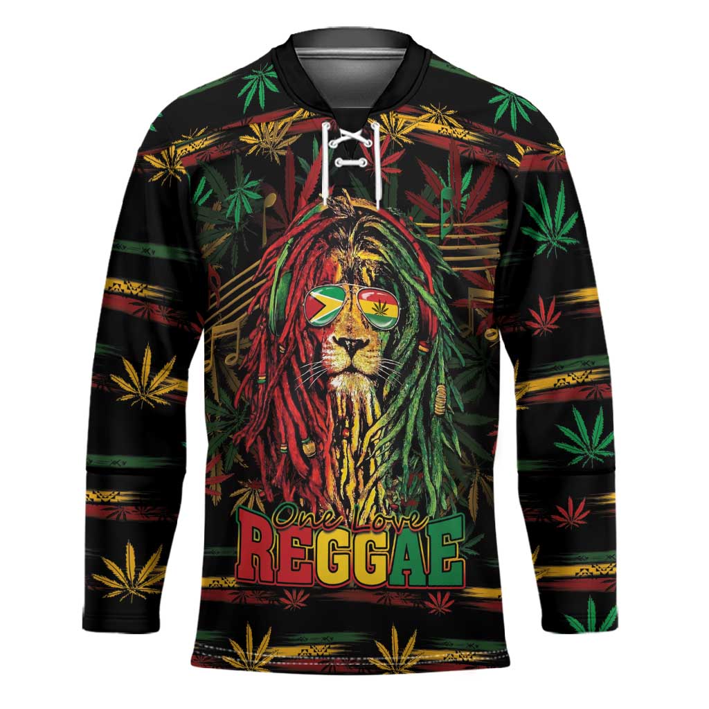 Personalized Guyana One Love Reggae Lion Hockey Jersey Caribbean Reggae Spirit