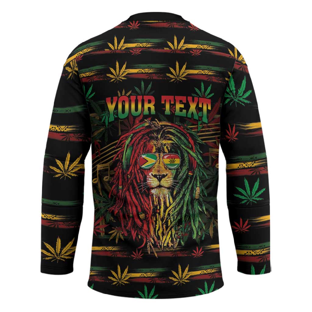 Personalized Guyana One Love Reggae Lion Hockey Jersey Caribbean Reggae Spirit