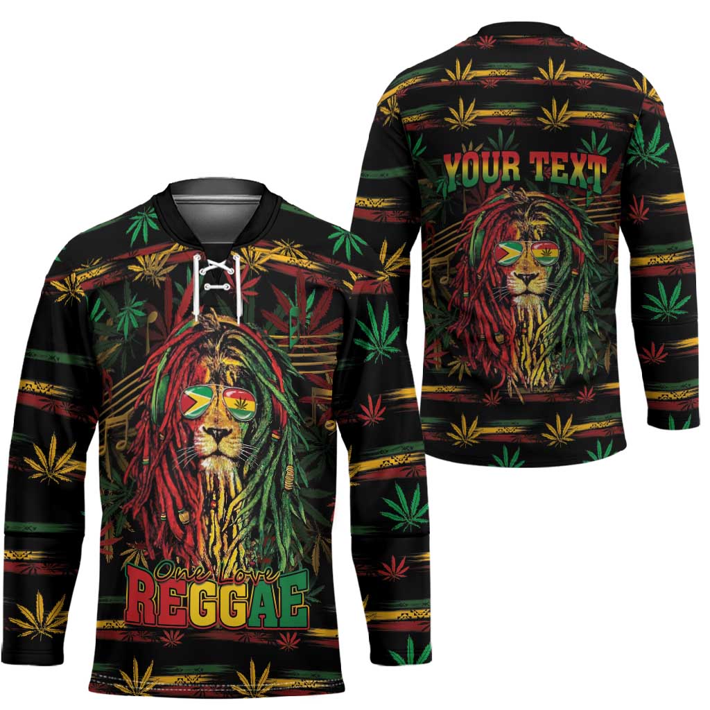 Personalized Guyana One Love Reggae Lion Hockey Jersey Caribbean Reggae Spirit